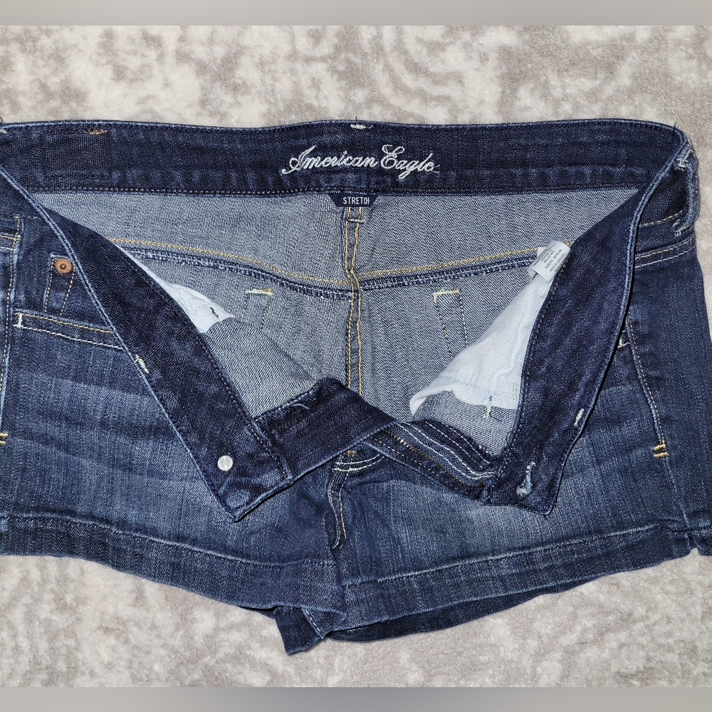 American Eagle Stretch Dark Wash Denim Shorts, Size 12 - Picture 4 of 6